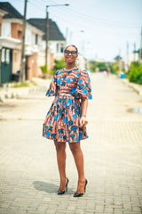 Chantaille midi dress in Brown and blue