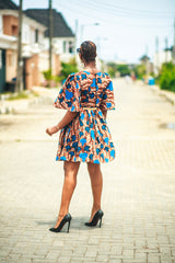 Chantaille midi dress in Brown and blue