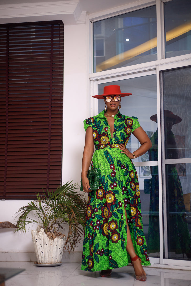 Amy Green Button Down  Maxi Dress