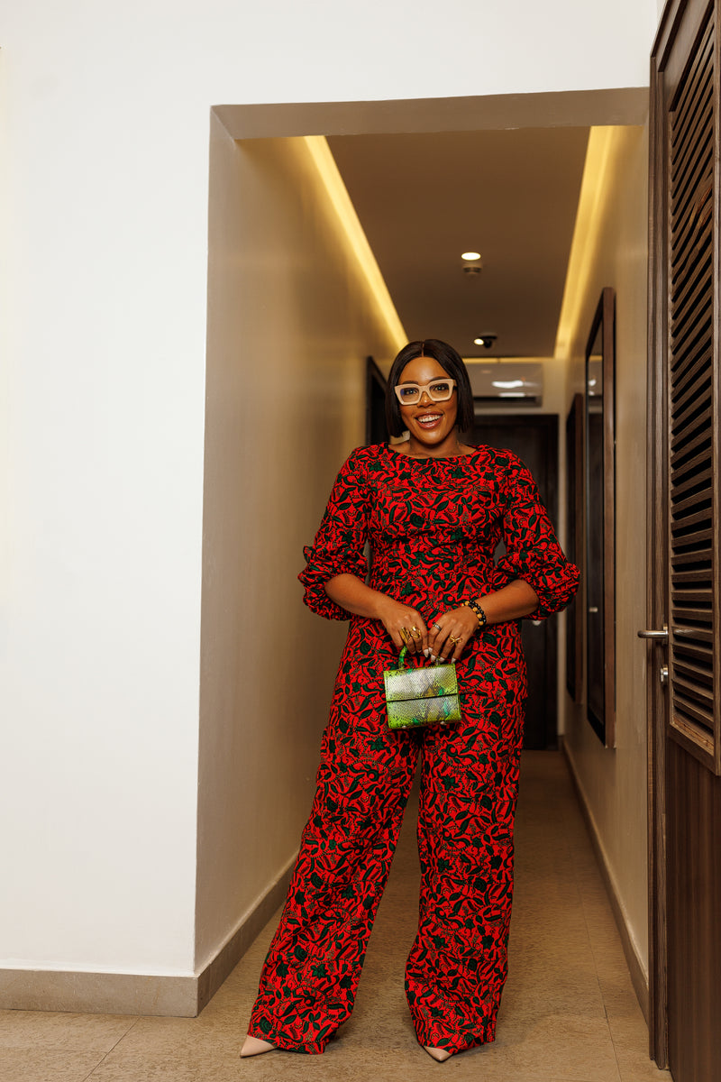 Tosin Red African print  Jumpsuit